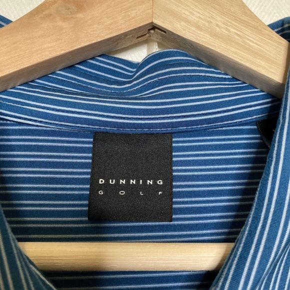 Dunning Golf Polo Shirt Blue / White Striped Men’s Size XL Logo - Picture 12 of 12